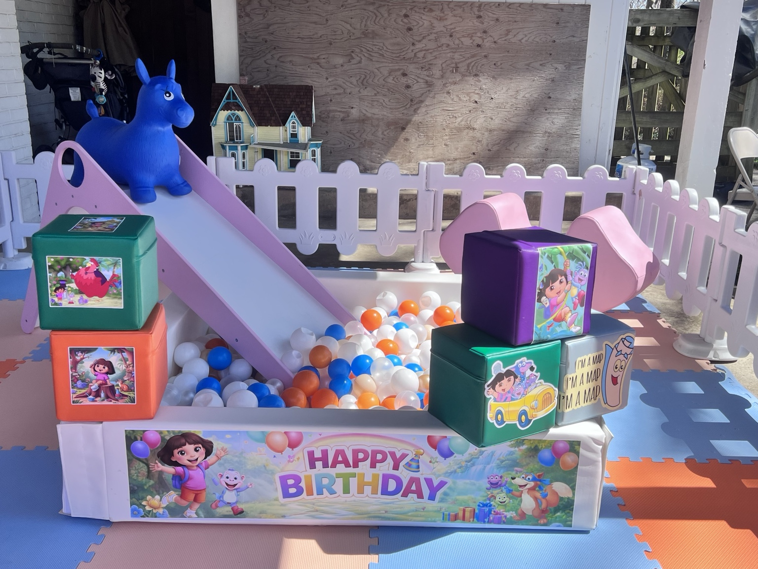 Mini Joy Dora themed ball pit and slide